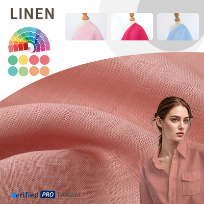 High Quality Linen 14*14  Woven Fabric Light Weight in Stock Comfortable and Breathable Solid Color for Women's Clothing