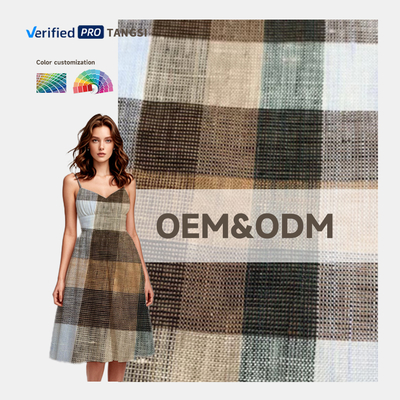 Enzymed Stone Washed French Linen Fabric for Clothes Yarn Dyed Gingham Check 100% Linen Fabric