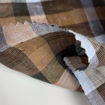 Enzymed Stone Washed French Linen Fabric for Clothes Yarn Dyed Gingham Check 100% Linen Fabric