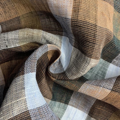 Enzymed Stone Washed French Linen Fabric for Clothes Yarn Dyed Gingham Check 100% Linen Fabric