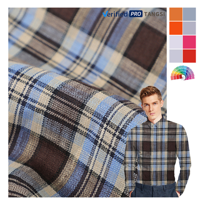 2025 Summer Hot Sale Pure Linen Shirting Fabric Manufactures Lurex Yarn Dyed Grid Fabric with Rich Colors