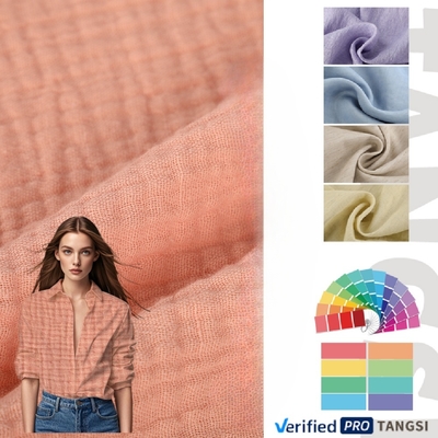 Top Fashion 100% Cotton Fabric Organic Piece Dyed Double Layer Crepe Material in Pure Color-Soft Feel for Baby & Kids Boys Girls