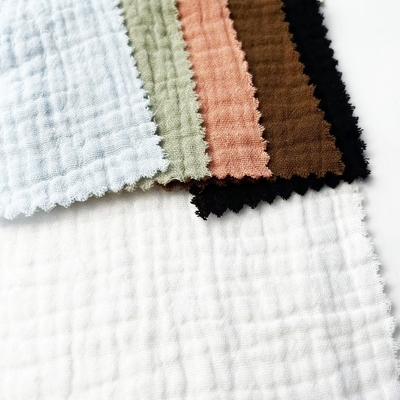 Factory Wholesale 100% Cotton Crep Style Fabric Double Layer Pure Color Soft Comfortable for Baby Boys' Dresses
