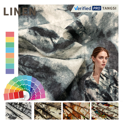 Factory Direct Sales Soft Cheap Custom Linen Fabric Ink and Wash Print Ramie Cotton for Girls Women's  Fabric for Clothing